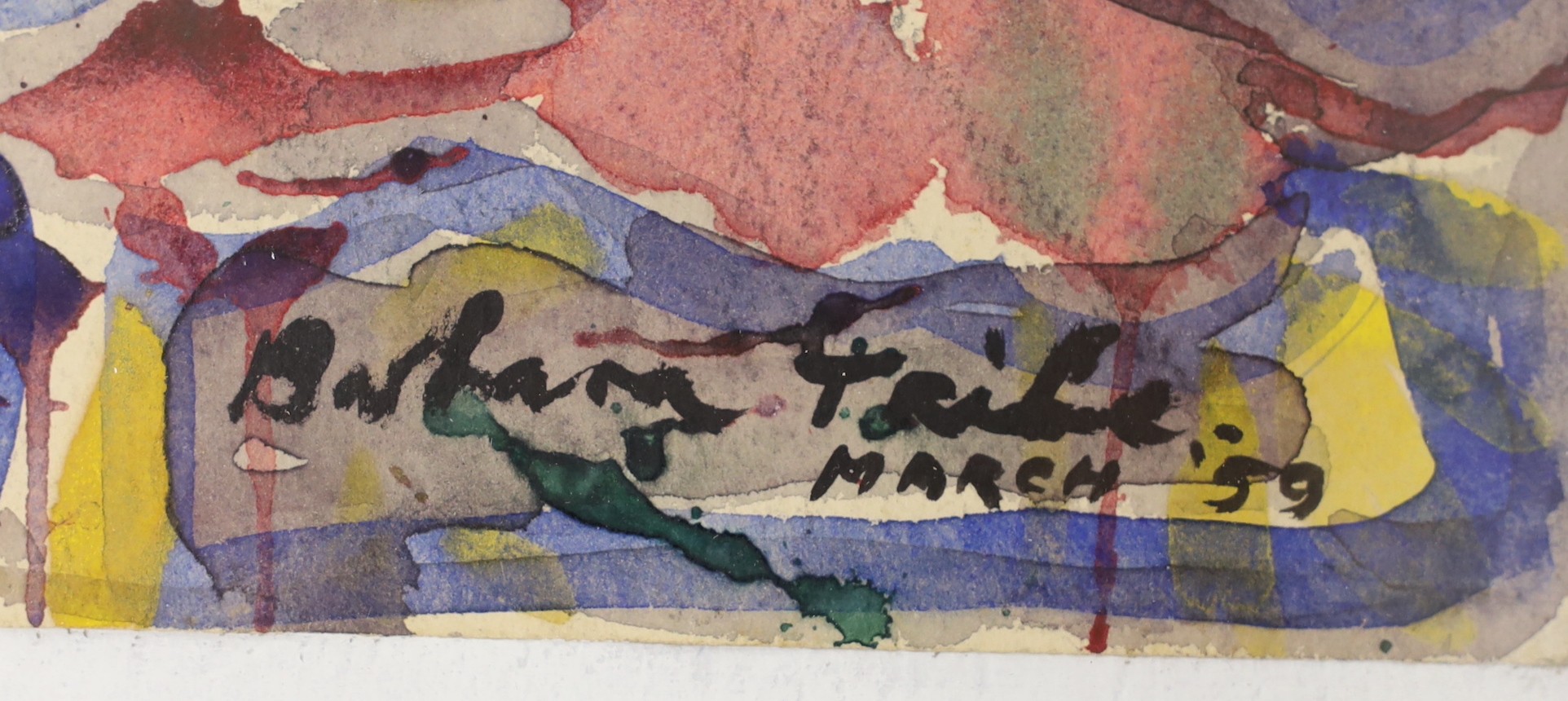 Barbara Tribe (Australian, 1913-2000), watercolour, 'Search', signed and dated '59, with artist's label verso, 38 x 56cm